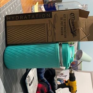 MasonTops teal glass 2 cup drink holder